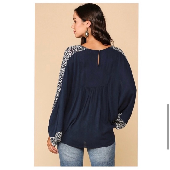 Navy Dolman Leopard Print Blouse - Picture 4 of 5